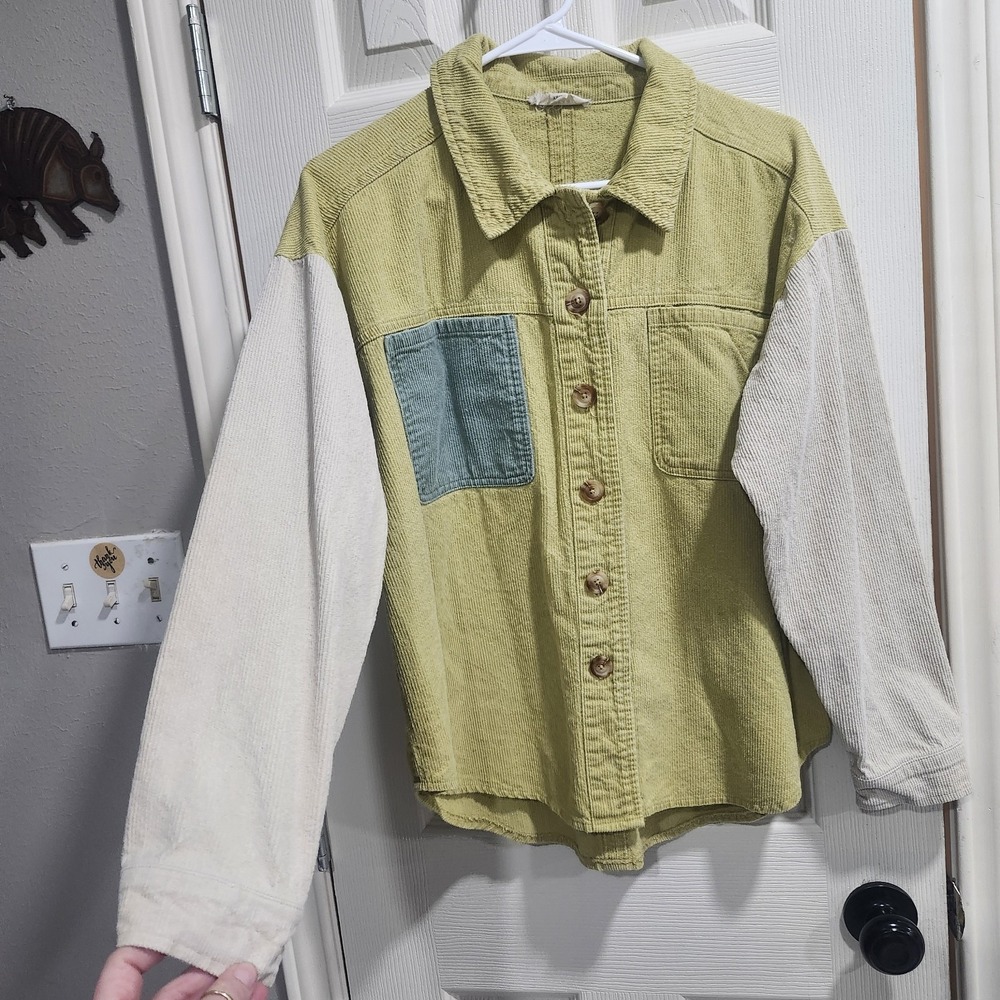 LA Hearts Corduroy Shacket‎ XS/S Chartreuse Green Colorblock Button Jacket - Picture 3 of 13
